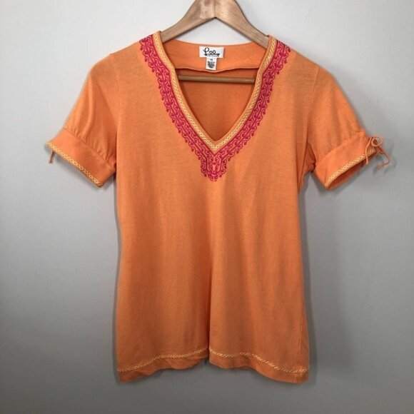 LILLY Pulitzer Orange Embroidered T-shirt Size XS - Picture 1 of 6